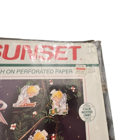 Vintage Sunset Holly Angel Cross Stitch Christmas Ornament 18318 Makes 12 Chart - Picture 3 of 11